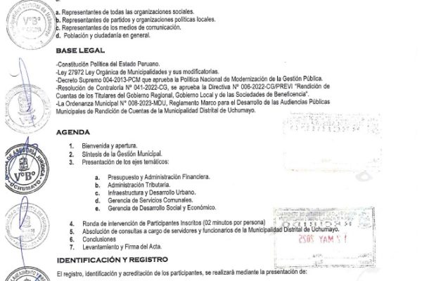 AUDIENCIA PÚBLICAS DE RENDICIÓN DE CUENTAS DE LA MUNICIPALIDAD DISTRITAL DE UCHUMAYO