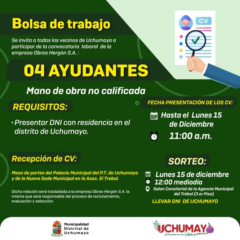¡Bolsa de Trabajo en Uchumayo!