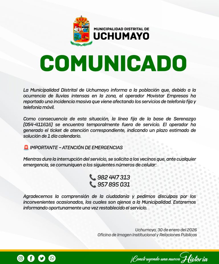 Aviso a la comuna Uchumayina